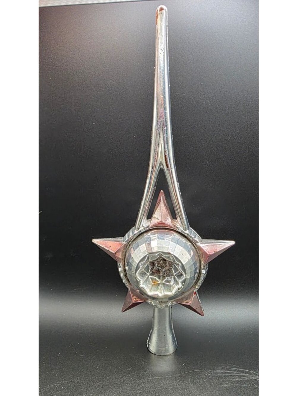 Vintage MCM Bradford Plastic Atomic Star Indent Reflector Christmas Tree Topper